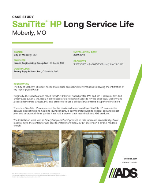 SaniTite HP Long Service Life (Moberly, MO) Case Study