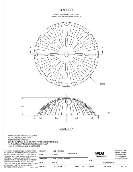 30" Dome Grate Assembly Nyloplast Detail