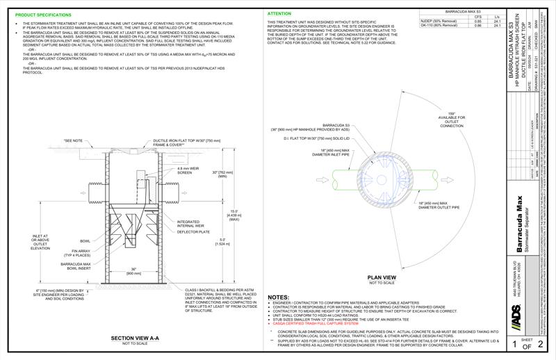 Barracuda Max S3 HP Manhole DI Flat Top Trash Capture Detail