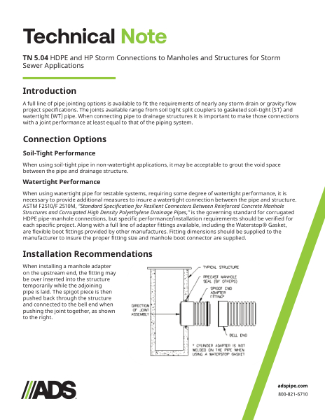 TN 5.04 HDPE and HP Storm Connections to Manholes and Structures