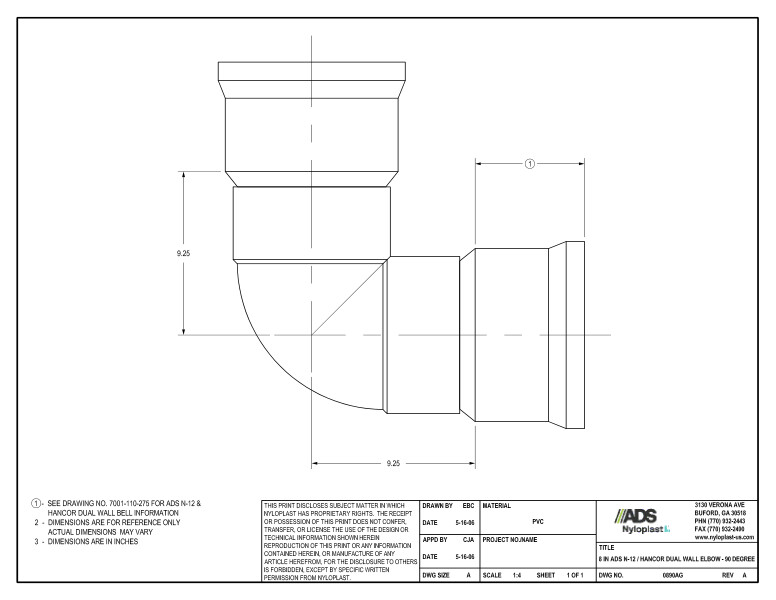 8" N-12 Dual Wall Elbow - 90 Degree Nyloplast Detail