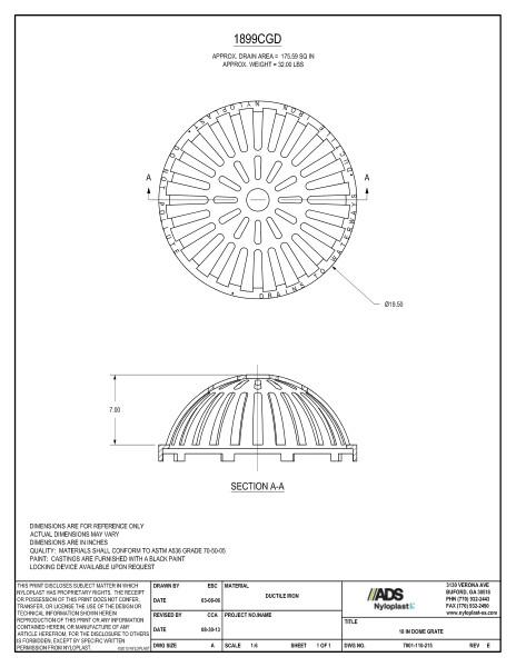 18" Dome Grate Assembly Nyloplast Detail