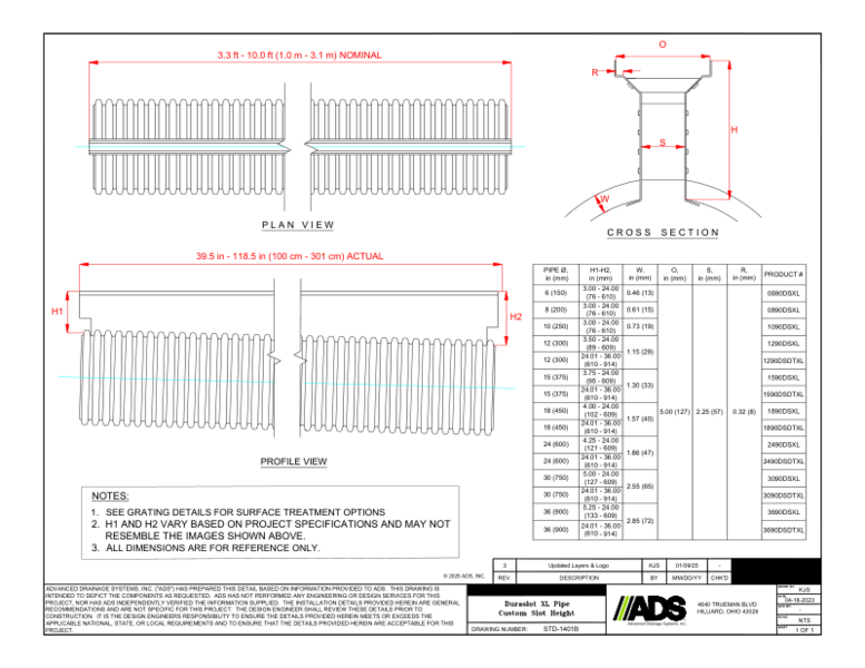 1401B Duraslot XL Pipe Custom Slot Height