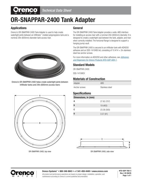 Orenco Tank Adapter Technical Data Sheet