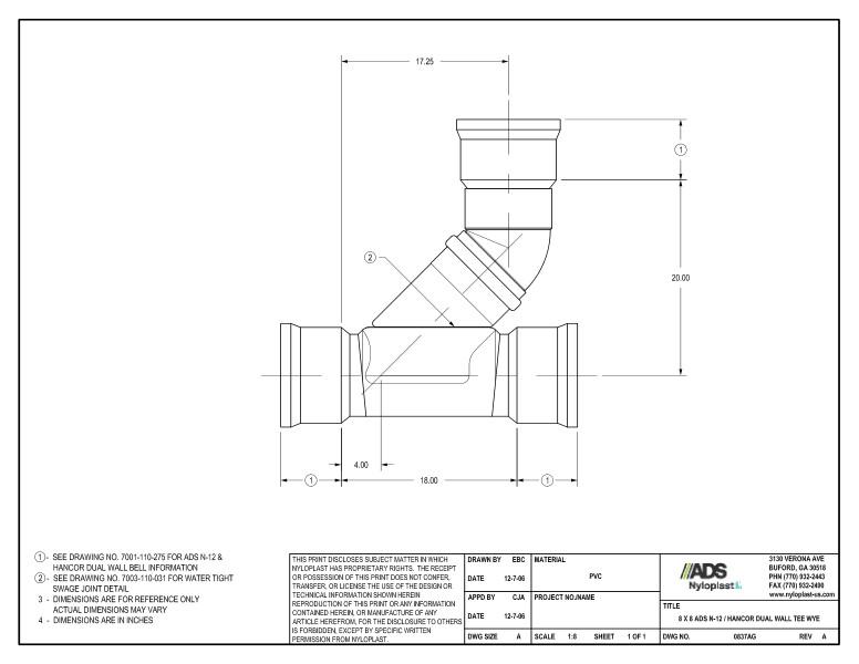 8 x 8 N-12 Dual Wall Tee Wye Nyloplast Detail