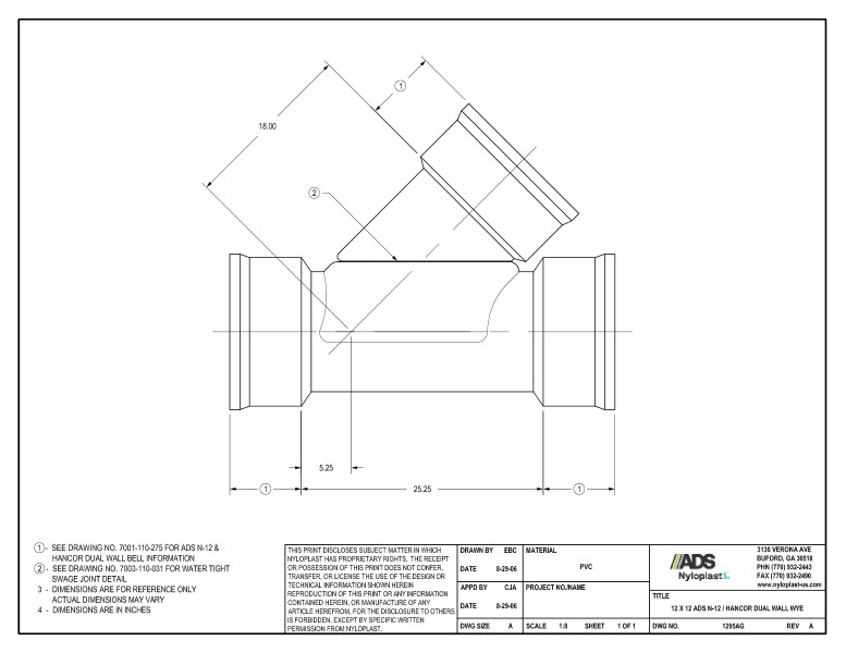 12 x 12 N-12 Dual Wall Wye Nyloplast Detail