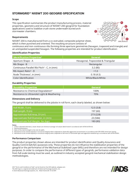 StormGrid NXSWT 200 Geogrid Specification 