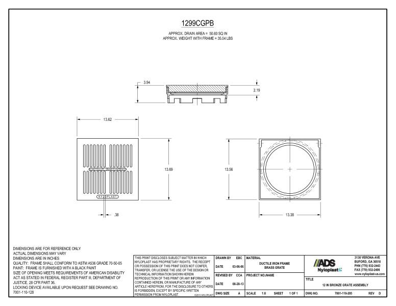 12" Bronze Grate Assembly Nyloplast Detail