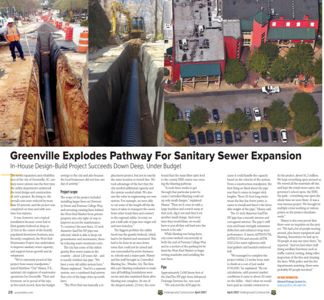 Greenville Explodes Pathway for Sanitary Sewer Expansion - Underground Construction