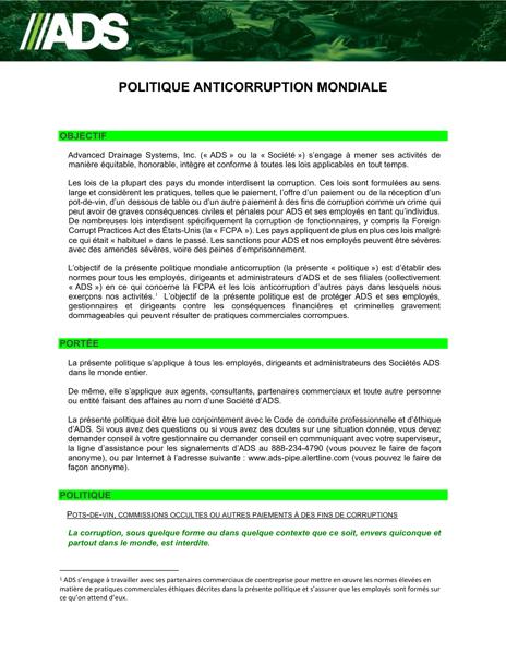 ADS Global Anticorruption Policy FR-CA