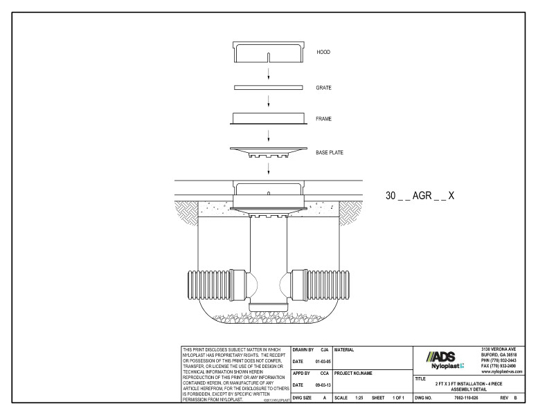 2' x 3' Installation - 4 Piece Assembly Nyloplast Detail