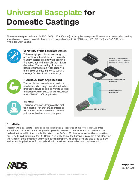 Universal Baseplate for Domestic Castings Product Sheet
