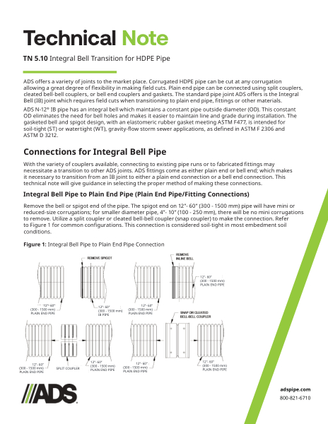 TN 5.10 Integral Bell Transition for HDPE Pipe