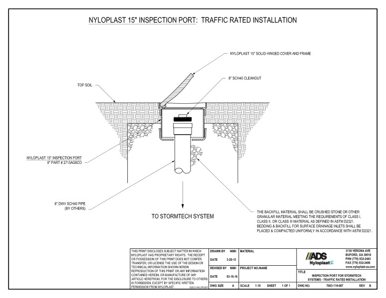 15" Cleanout Access For Stormtech (Non-Traffic Rated With Solid Cover) Nyloplast Detail