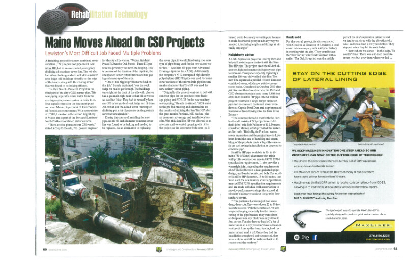 Maine Moves Ahead On CSO Projects: Underground Construction N-12/SaniTite Case Study