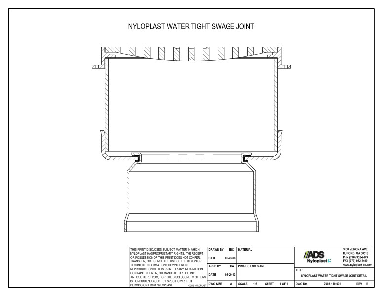 Nyloplast Water Tight Swage Joint Detail