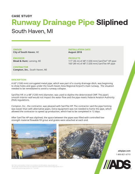 Runway Drainage Pipe Sliplined Case Study