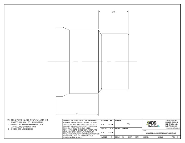 6" N-12 Dual Wall End Cap Nyloplast Detail