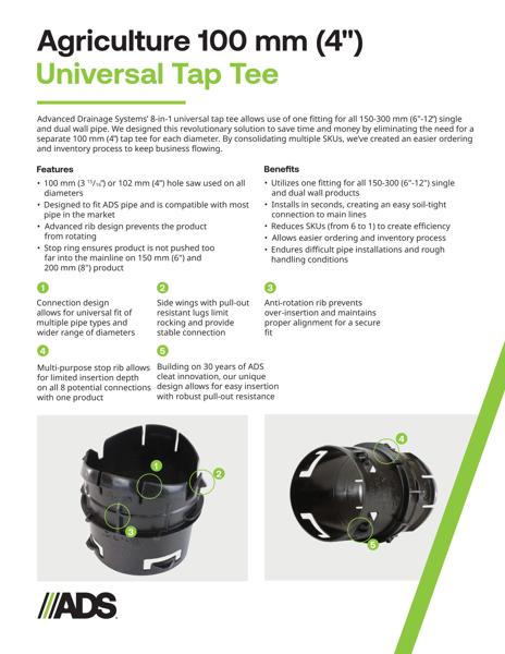 Ag 4 inch Universal Tap Tee Product Sheet