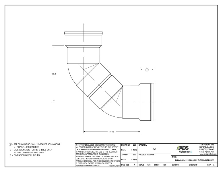 24" HP Elbow - 90 Degree Nyloplast Detail