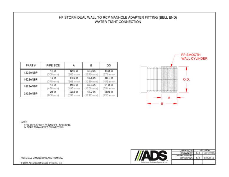 12"-24" HP Storm to RCP Manhole Adapter WT - Bell End  (HP Storm Miscellaneous Fittings Manual)