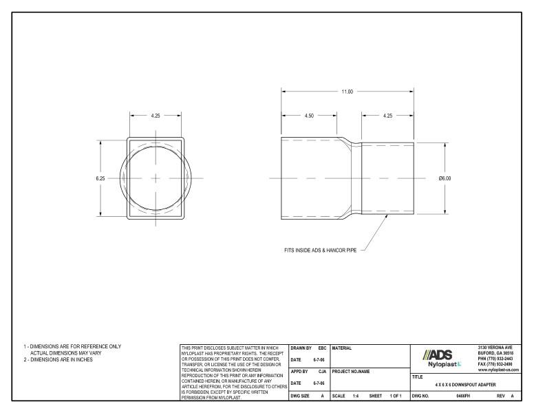 4 X 6 X 6 Downspout Adapter Nyloplast Detail
