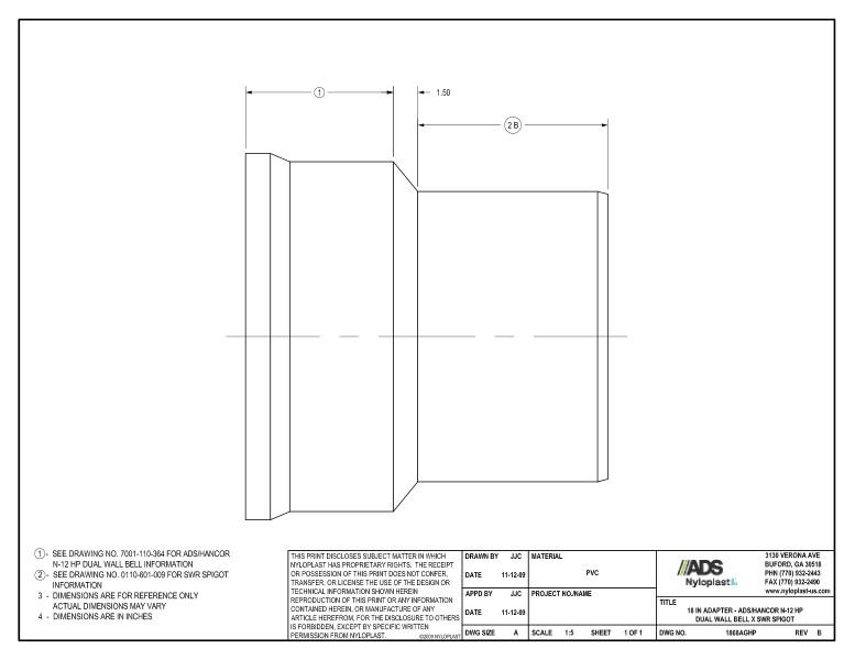 18" Adapter - HP Bell x SWR Spigot Nyloplast Detail