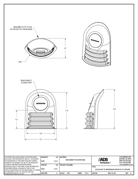 Nyloplast Envirohood for 18" Drain Basin - Outlet Size 4" to 12" Detail 