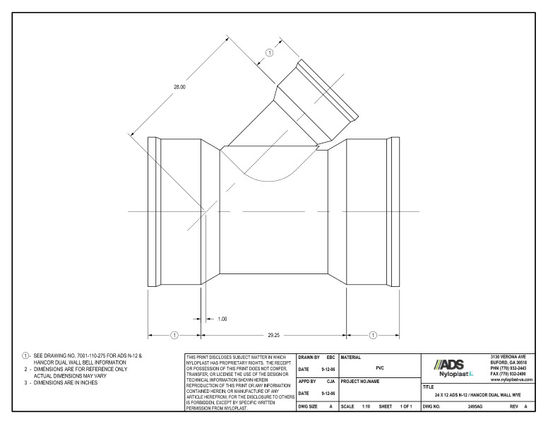 24 x 12 N-12 Dual Wall Wye Nyloplast Detail