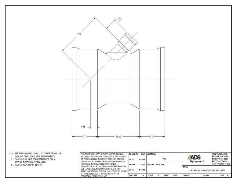 18 x 4 N-12 Dual Wall Wye Nyloplast Detail