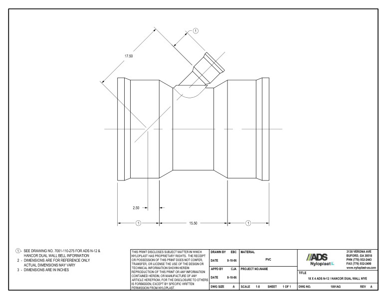 18 x 4 N-12 Dual Wall Wye Nyloplast Detail