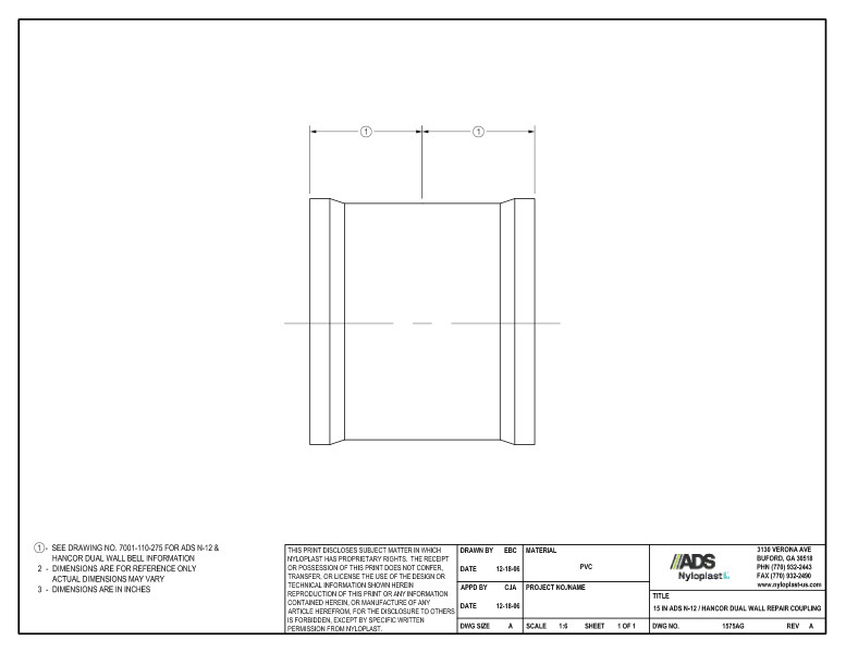 15" N-12 Dual Wall Repair Coupling Nyloplast Detail