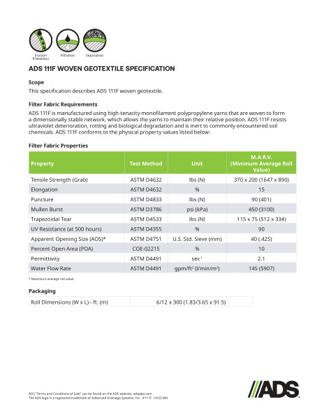 111F Woven Geosynthetic Specification