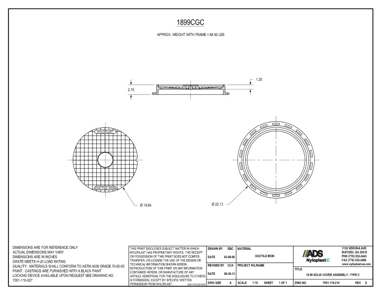 18" Solid Cover Assembly Nyloplast Detail