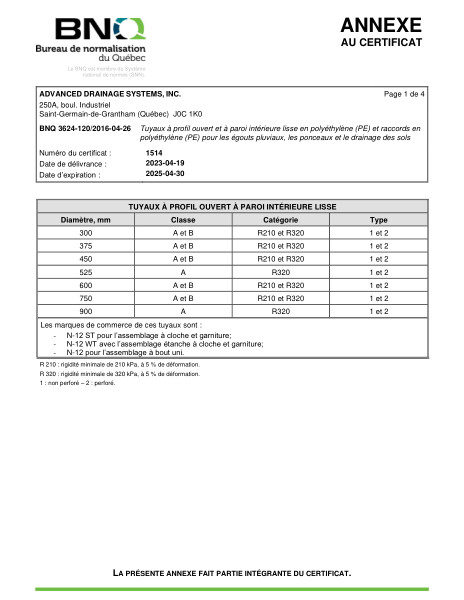 BNQ 3624-120 Smooth Inside Wall Polyethylene Pipe and Fittings ANNEX