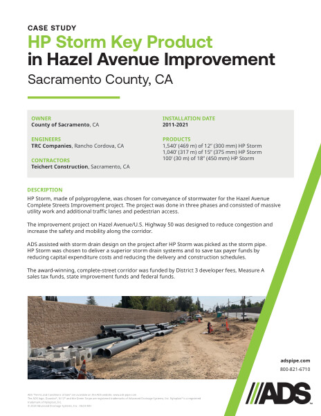 HP Storm Key Product in Hazel Avenue Improvement (Sacramento County, CA) Case Study