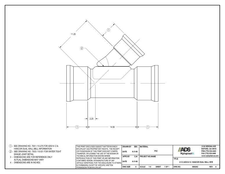 8 x 6 N-12 Dual Wall Wye Nyloplast Detail