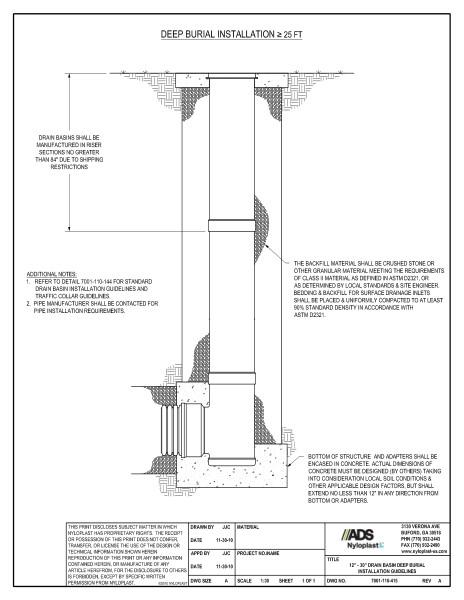 Deep Burial Installation greater than 25ft Nyloplast Detail