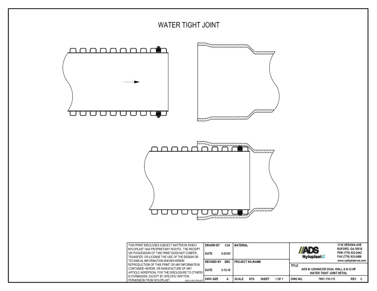 N-12 Dual Wall & HP Water Tight Joint Nyloplast Detail