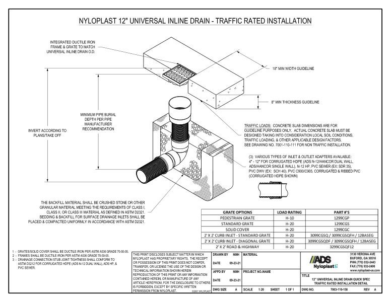 12" (300 mm) Universal Inline Drain - Traffic Rated Nyloplast Detail