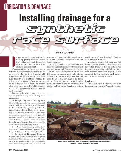 Sports Turf Article (Drainage for Race Surface) 