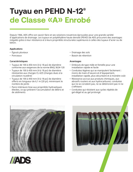 Canadian French N-12 Perforated Wrapped Pipe Product Sheet