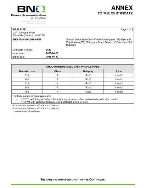 BNQ 3624-120 Smooth Inside Wall Polyethylene Pipe and Fittings ANNEX