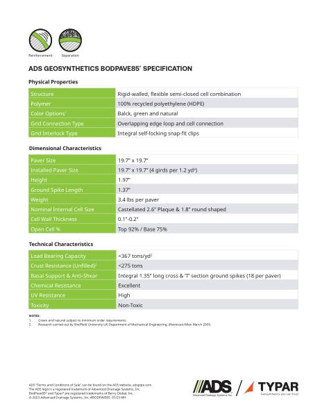 BODPAVE85 Geosynthetic Specification