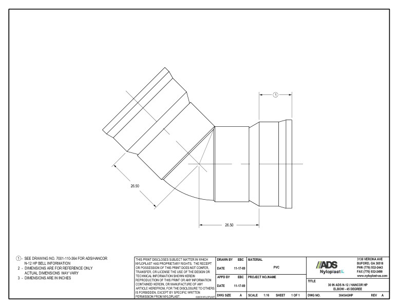 30" HP Elbow - 45 Degree Nyloplast Detail