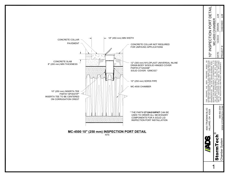 MC-4500 10" (250 mm) StormTech Inspection Port Detail