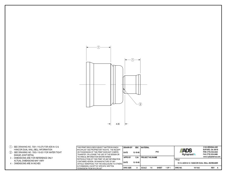 10 x 4 N-12 Dual Wall Increaser Nyloplast Detail