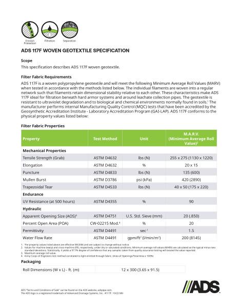 117F Woven Geosynthetic Specification