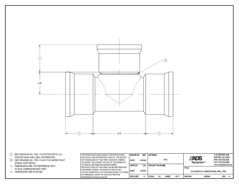 6 x 6 N-12 Dual Wall Tee Nyloplast Detail