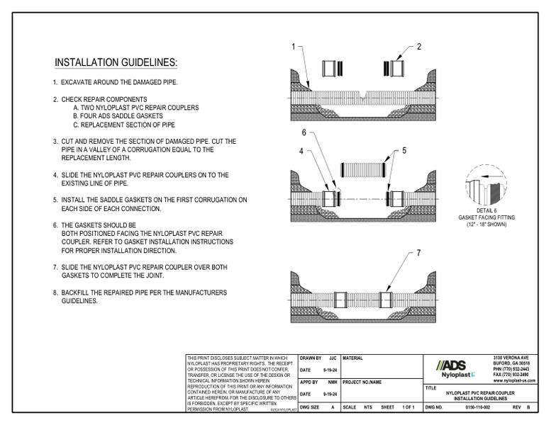 Nyloplast PVC Repair Coupler Installation Standard Details